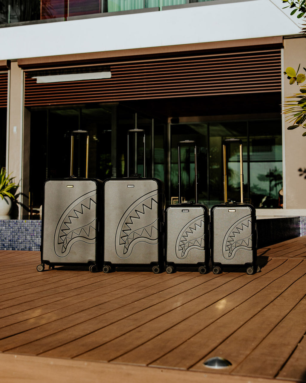 REALITY CHECK SHARKITECTURE CARRY-ON JETBLACK LUGGAGE (GOLD HARDWARE)