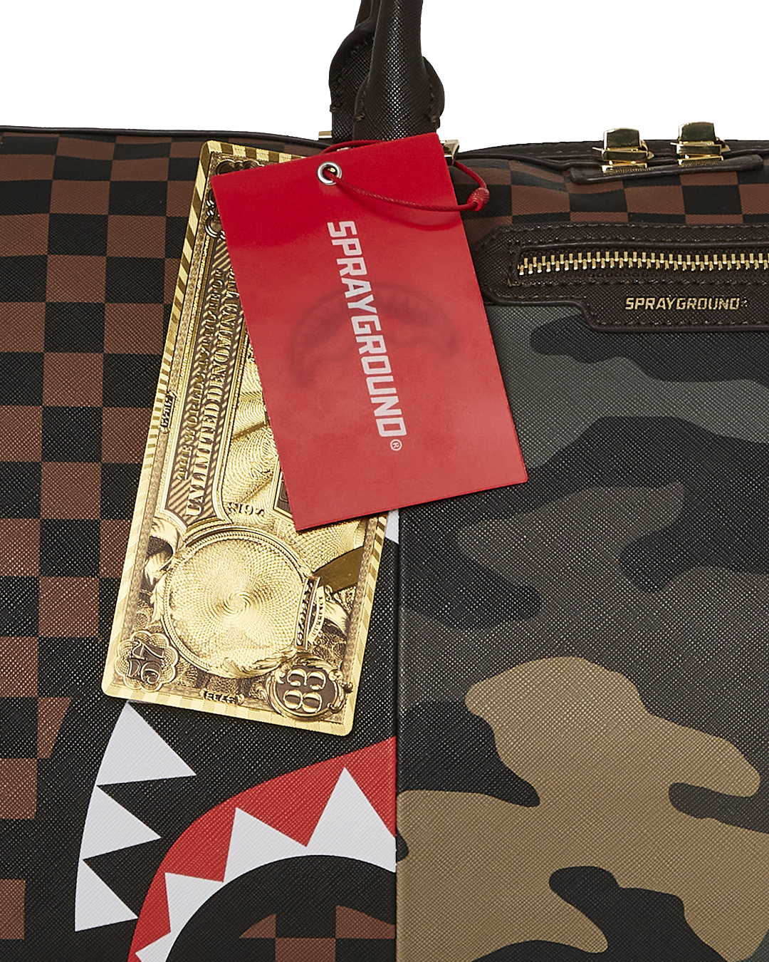 EXTERIOR GOLD ZIP POCKET SHARKS IN PARIS DUFFLE